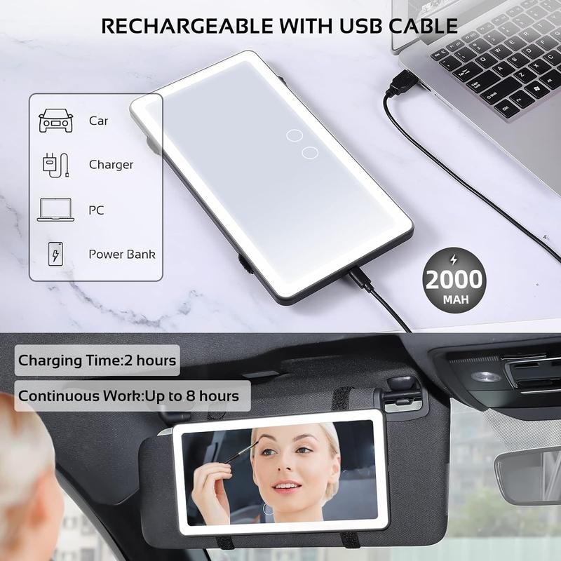 Car Sun Visor Vanity Mirror Rechargeable Adjustable with 3 Light Modes & 60 LEDs for Car Truck SUV Rear View with Dimmable Touch Screen,Car Mirror as Gifts, Car Interior Accessories, Gift for Girls, Mums, Girlfriend, FathersDayGift