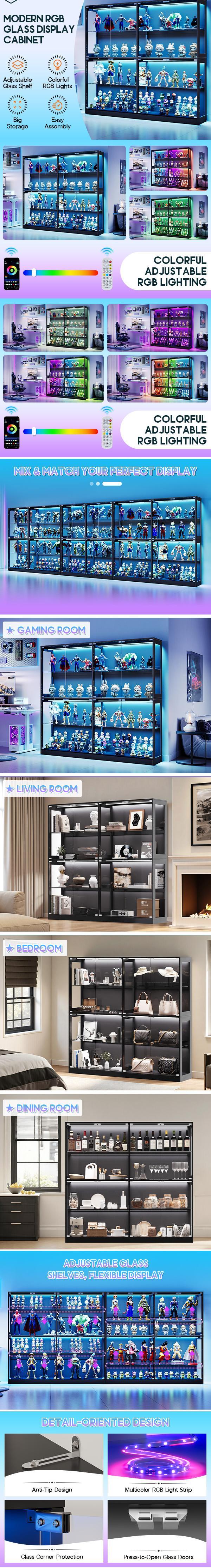 AMERLIFE RGB Display Cabinet with Adjustable Glass Shelves, 4-Tier Storage Case with LED Lights & Press-to-Open Doors, Modern Display Shelf for Collectibles,Best Gift Ideas/Christmas Gifts AMERLIFE RGB Display Cabinet with Adjustable Glass Shelves, 4-Tier Storage Case with LED Lights & Press-to-Open Doors, Modern Display Shelf for Collectibles,Best Gift Ideas/Christmas Gifts