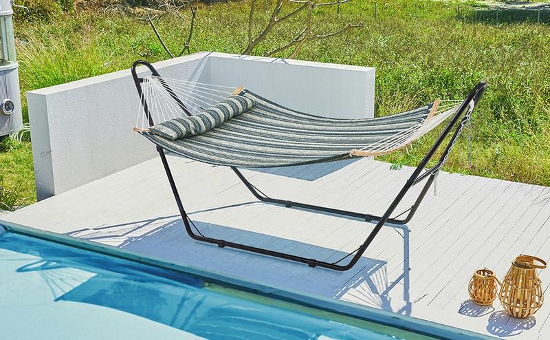 【2-3 People, Double Stand】Yaheetech Heavy-Duty 55in Hammock with Steel Stand, Padded Hammock for Outdoor Balconies/Porches/Patios/Decks/Backyards, 475LB Capacity 【2-3 People, Double Stand】Yaheetech Heavy-Duty 55in Hammock with Steel Stand, Padded Hammock for Outdoor Balconies/Porches/Patios/Decks/Backyards, 475LB Capacity