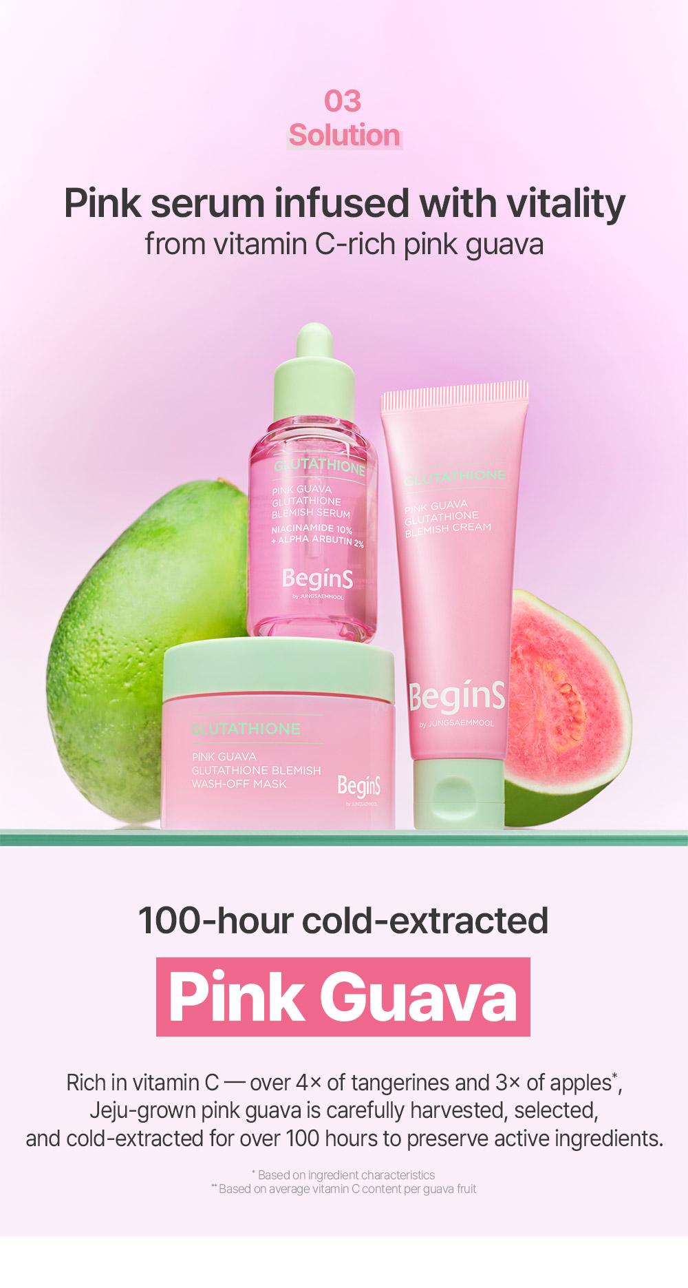 [BeginS by JUNGSAEMMOOL] Pink Guava Glutathione Blemish Serum - Korean Facial Serum with 10% Niacinamide, Vitamin C-rich Jeju Guava for Dark Spot Care, Radiant Glass Skin (1.01 Fl Oz)
