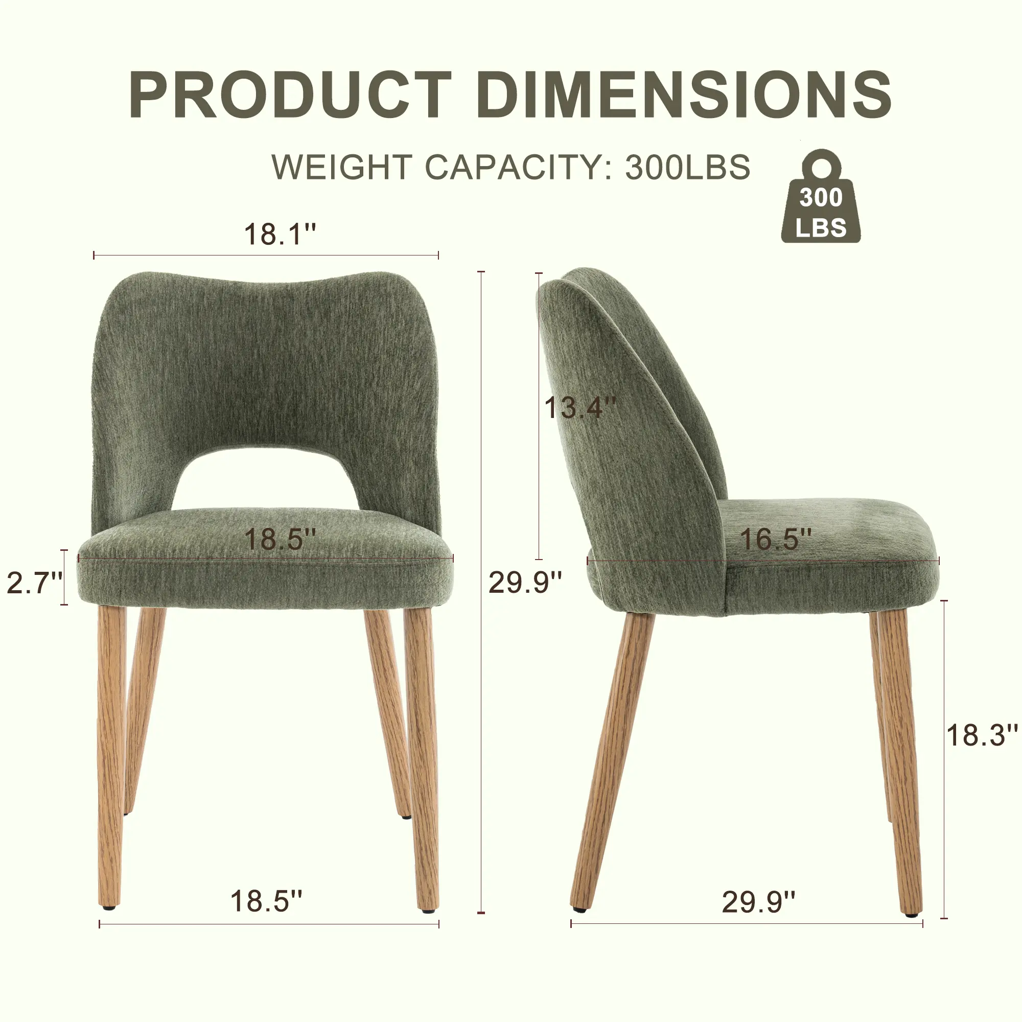 RIMIKINGRIMIKING Upholstered Mid-Century Dining Chair with Wood Legs （ package of2 ）  3008