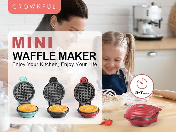 [New Year Gift] Crownful Mini Waffle Maker, 4 Inch, Non-Stick Waffle Maker for Familes and Kids, Cooking Breakfast, Desserts, Sandwiches, Eggs, and Snacks with the Family