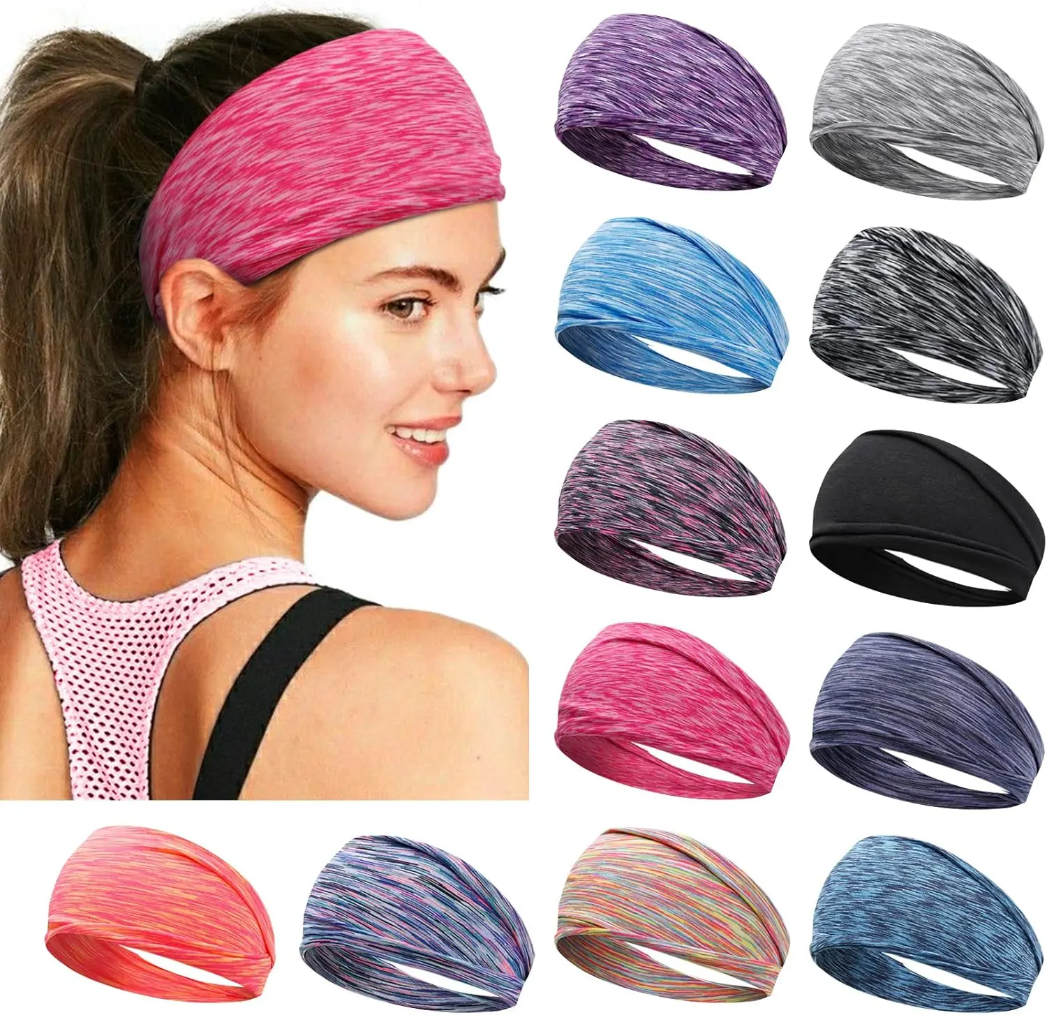 Wide Workout Headbands for Women & Men – Non Slip Sweat Wicking Sports Headbands for Yoga, Running, Gym, Fitness, Stretch Hair Bands