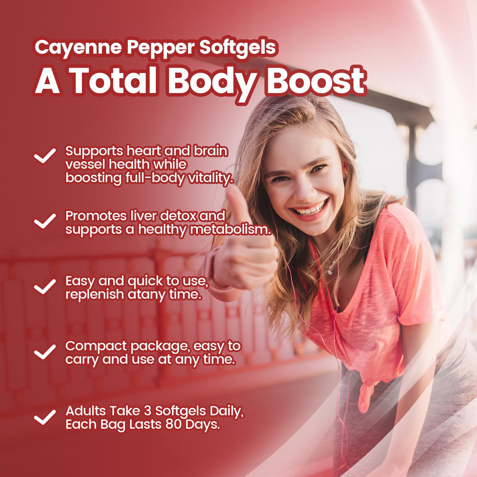 Cayenne Pepper Softgels Supplement, Supports Leg Vein, Heart and Blood Vessel Health, with Vitamin E D3+K2 and Extracts of Grape Seed, Hawthorn, Beetroot and Others (240 Softge /1 Bag)
