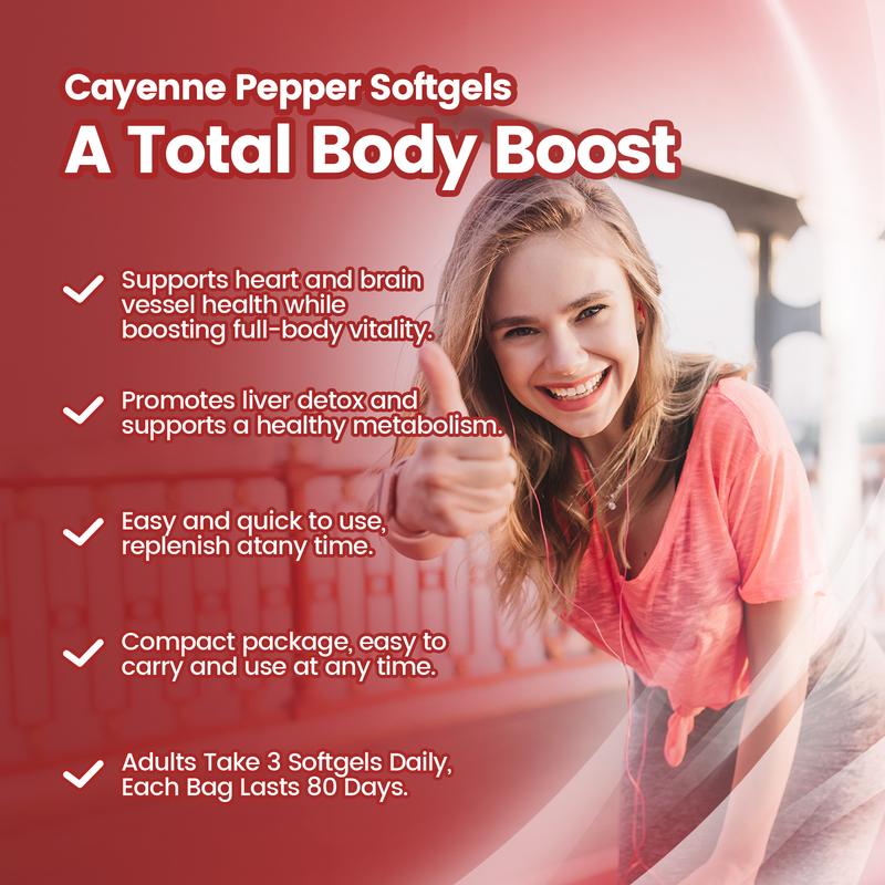 Cayenne Pepper Softgels Supplement, Supports Leg Vein, Heart and Blood Vessel Health, with Vitamin E D3+K2 and Extracts of Grape Seed, Hawthorn, Beetroot and Others (240 Softge /1 Bag)