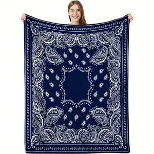 1pc dark blue flannel blanket, lunch break cover blanket, sofa bedding
