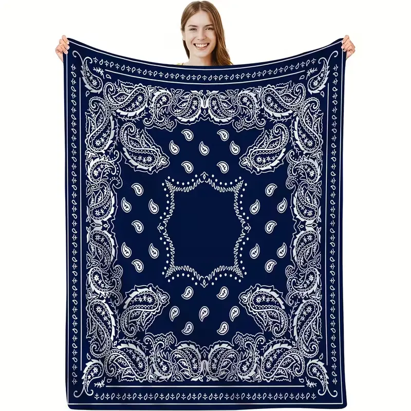 1pc Classic Dark Blue Breathable Flannel Throw Blanket - 280g per sq m, Soft All-Season Blanket for Bed, Sofa Use