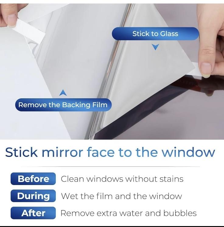 Window Privacy Film One Way, Reflective Mirror for Daytime Home Office Use, UV Sun Blocking, Heat Control17.5 x 78.74 Inches