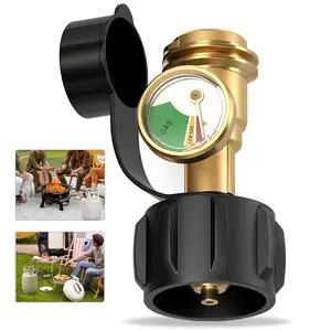VAYWET Propane Gas Adapter Connector Universal Level Indicator 5-40lb Tanks, High Pressure Camping Grill Pressure Gauge, Propane Gas Tank Adapter On-off Control Valve Outdoor Kitchenware RV Camper Cylinder BBQ Gas Grill Heater QCC1/Type 1 Connection