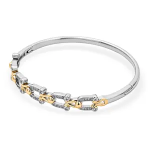 Cubic Zirconia Bangle Bracelet in Dualtone 7.00 In 1.50 ctw