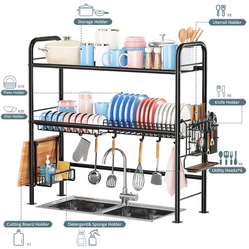 【Holiday Deals】MiAoLi Over Sink Rack Kitchen Over The Sink Dish Drying Rack Organizer Large Space Saving Dish Drainer Countertop Dishes Rack On Counter Caddy Utensil Metal Organizer 1&2 Tiers 1Tier