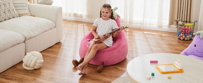 24/31 Inch Bean Bag Chair Padded Toddler Bean Bag Sofa with Padded Bean Bag Chair for Boys and Girls Beige Purple Eggplant Design