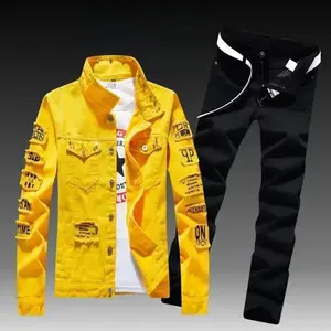 The set includes a shirt, autumn men's denim jacket, jeans pants, fashionable single breasted jacket, T-shirt, two-piece denim suit, men's long sleeves