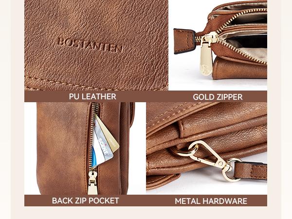 [Valentine's Day Gift] BOSTANTEN Vegan Leather Small Crossbody Bags for Women Designer Cell Phone Bag Wallet Purses Adjustable Strap