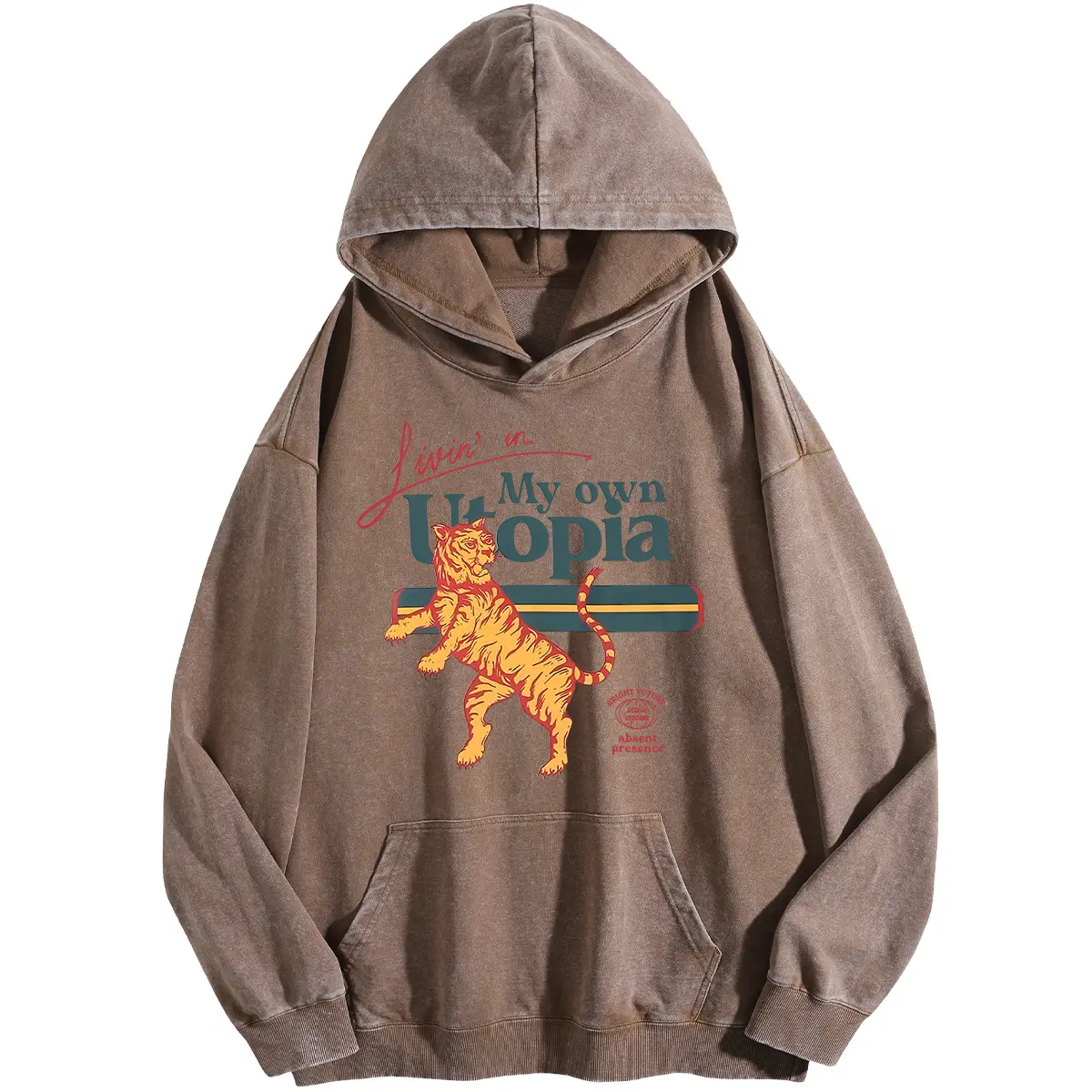 Holafish Women's Unisex My Own Utopia Print Acid Wash Hoodie Vintage Sweatshirt Oversized Loose Fit Winter Warm Streetwear Casual Tunic graphic Crewneck