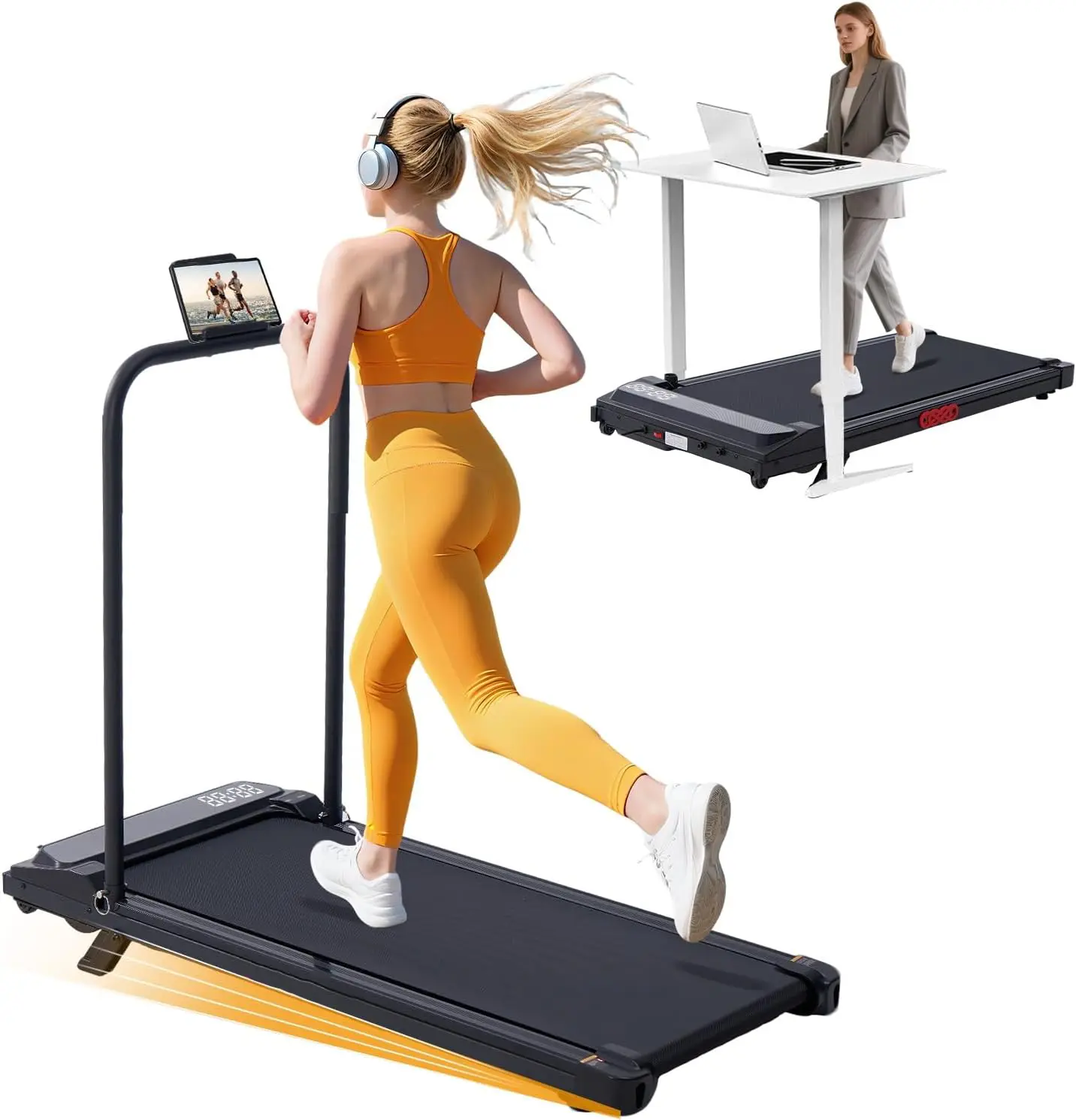 summerwins 3-in-1 Portable Walking Pad Treadmill with Handles - Low Noise, Foldable for Small Home Spaces, Under Desk Use, Multi-Function Stepper, Remote Control, LCD Display, At Home Gym Equipment for Cardio Health Safety, Low Noise Treadmill