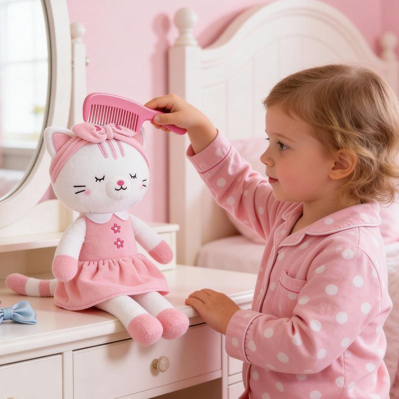 Valentine Gift Plush Cat Doll Soft 15'' Stuffed Animal Toy for Baby Girls, Adorable Holiday Gift for Xmas and Birthday, Valentine Gift for Kids Cozy Cuddle Toy for Kids