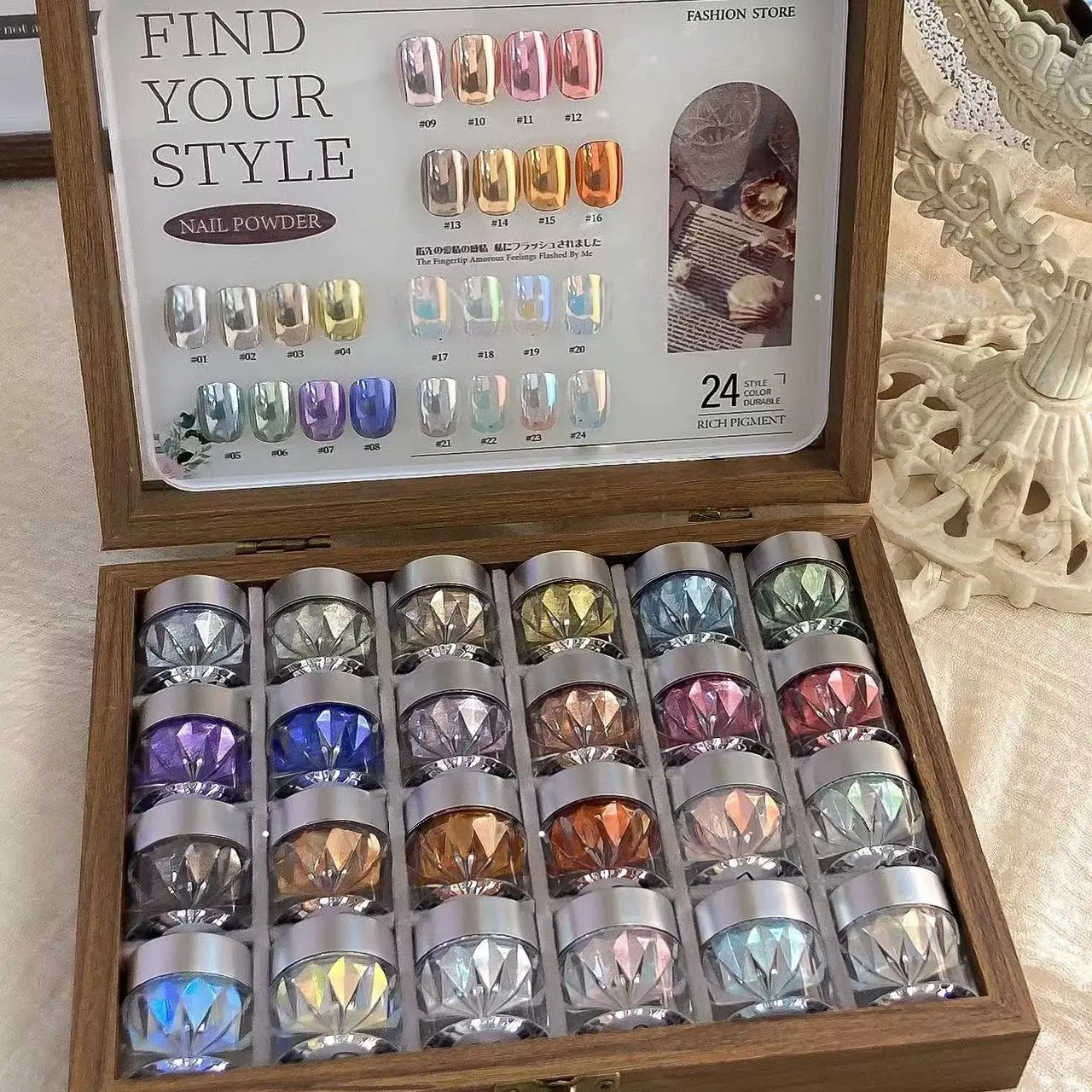 High-End Nail Art Set, 24 Colors Moonlight Mirror Powder Kit, Nail Powder Dip, Ultra-Fine Glitter, Japanese Style, Perfect for All Occasions, Nail Art Supplies, Diy Nail Kit