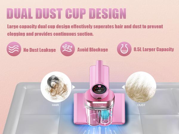 Teant Bed Vacuum Cleaner for Dust Mites Removal,Mattress Vacuum with LED Display & Aroma Tablet & UV-C Light & 149℉ Hot Air, 16Kpa Strong Suction Double-Cup Handhled Vacuum Cleaner With HEPA Filter for Bed,Couch,Sofa,Carpet,Cleaning Machine