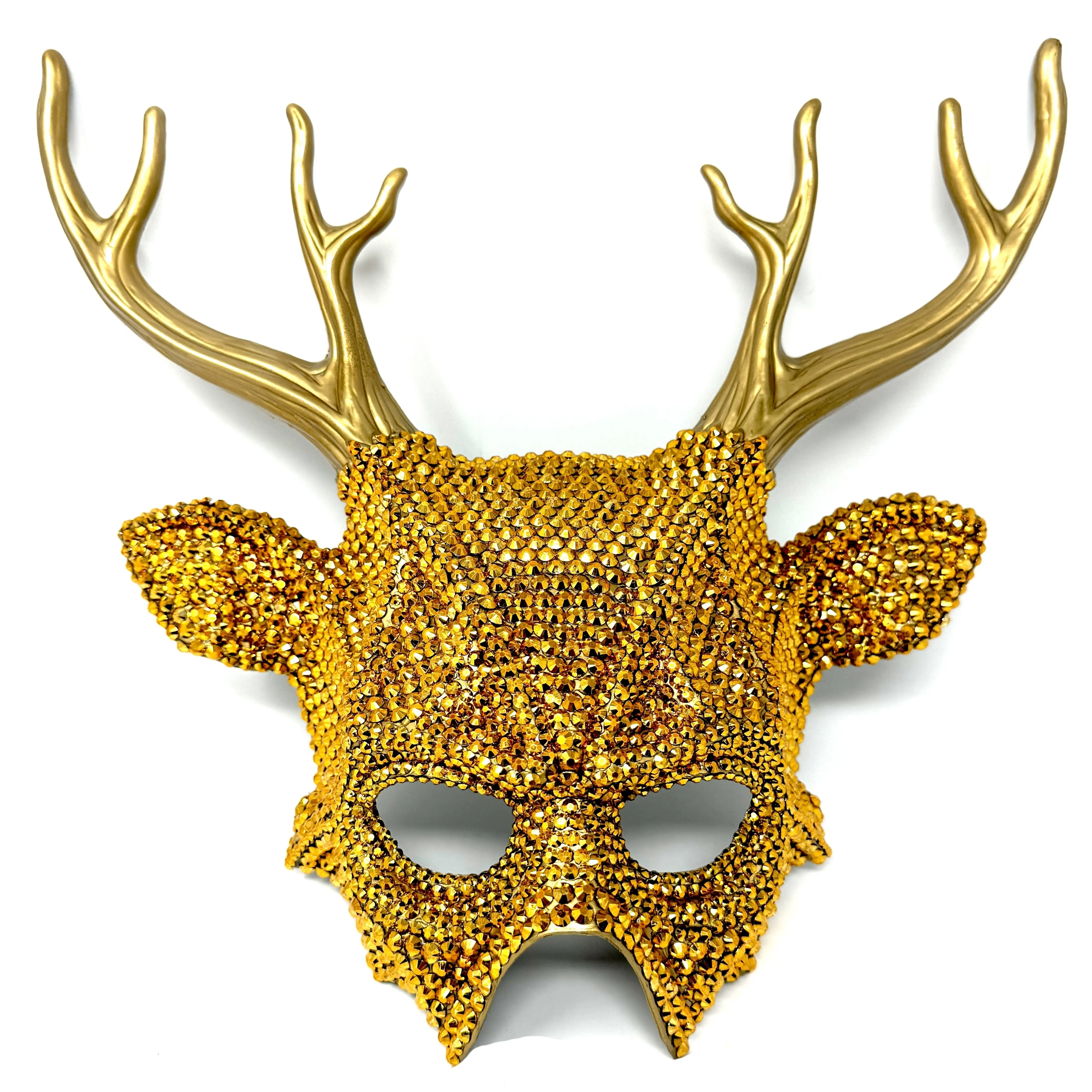 Fully Rhinestone Krampus Ram Goat Demon Mask with Horns Devil Halloween Masquerade Party Masks