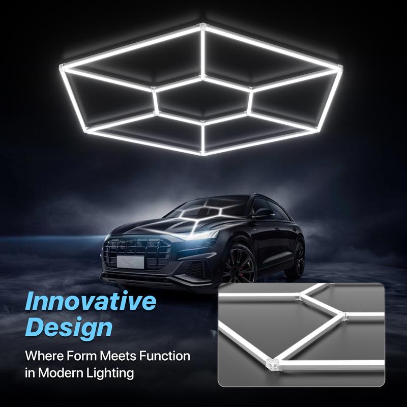 HYPERLITE Hexagon Light Honeycomb Light LED Ceiling Light, 130–204W 13,000–20,400LM 6500K Bright White, Car Detailing Garages, Garage Light, Workshops, Basements, Gyms, Studios, Barber Shops, Game Rooms, LED Wall Decorative Lighting，Jumpstart newyear