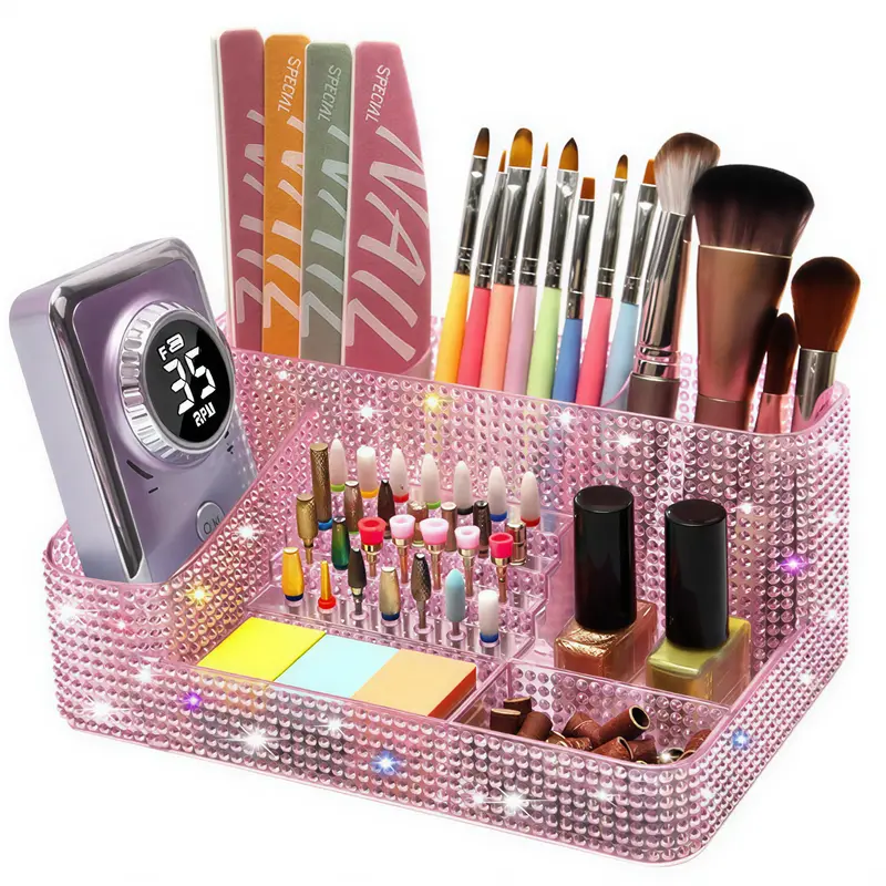 FLYBOK 28-Slot ABS Plastic Organizer Box - 13 in Rectangle Home Supplies Storage Box with Compartments, Durable, Eco-Friendly, Multifunctional Storage Solution for Nail Techs (Tools Not Included)