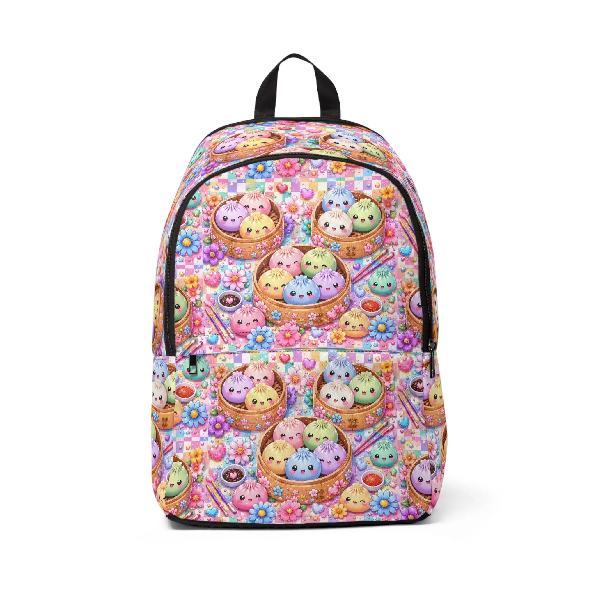Kawaii Pastel Dessert Print Backpack - Cute Pattern Casual School Bag with Zipper Closure and Durable Fabric, Unisex