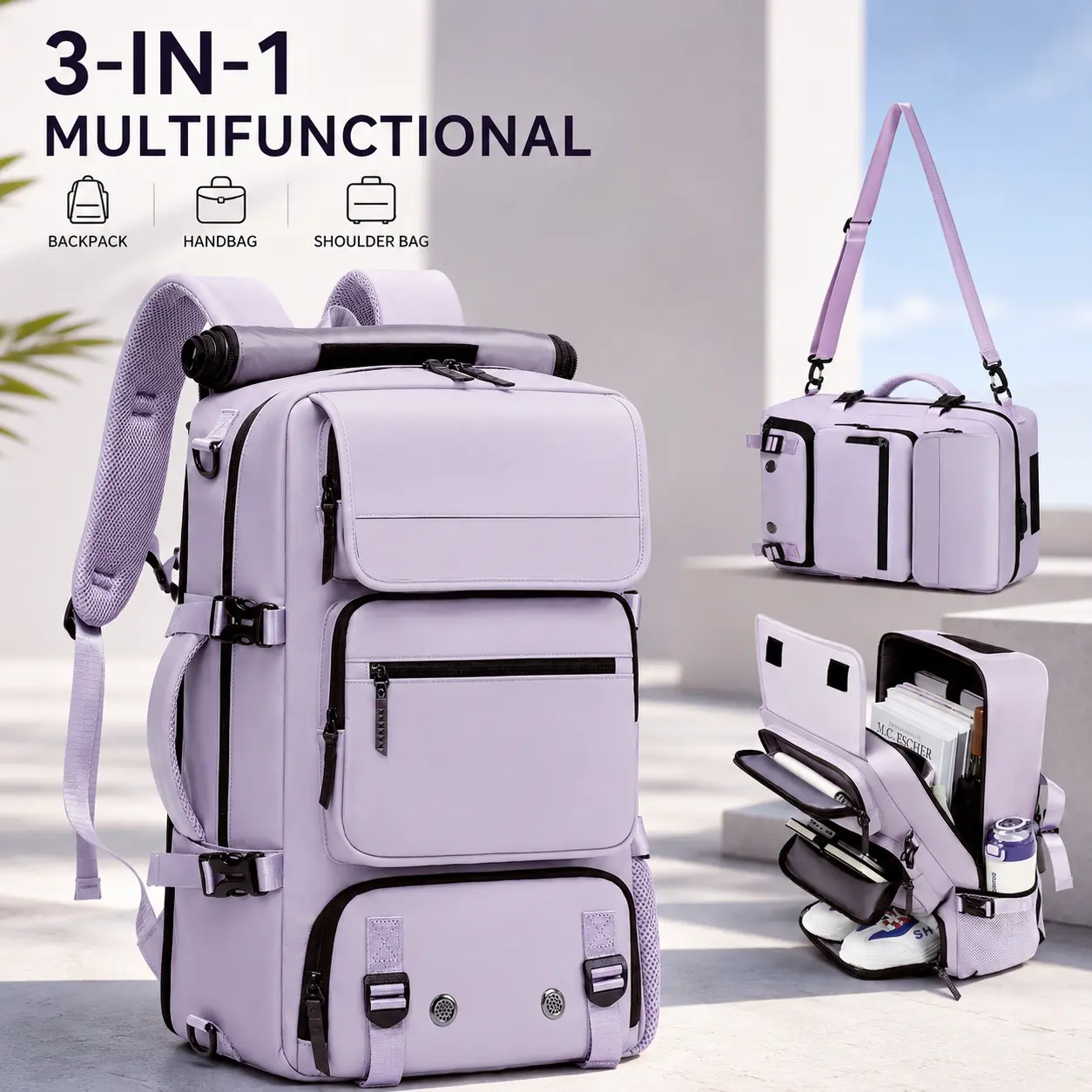 Men's 3-in-1 Large-Capacity Multi-Purpose Rucksack - Durable Outdoor Hiking Organizer, Business Everyday Carry Travel Bag with Shoe Compartment, Handheld-Single-Shoulder-Crossbody Luggage Bag, Hiking Trekking Rucksack, Personal Item Travel Bag