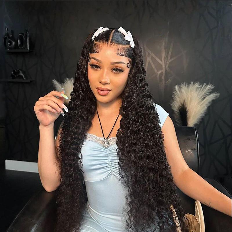 Deep Wave 13X6 Lace Front Wigs Human Hair Wigs Transparent Pre Plucked Deep Curly Lace Frontal Wigs Human Hair Lace Front Wigs 180% Density Natural Color