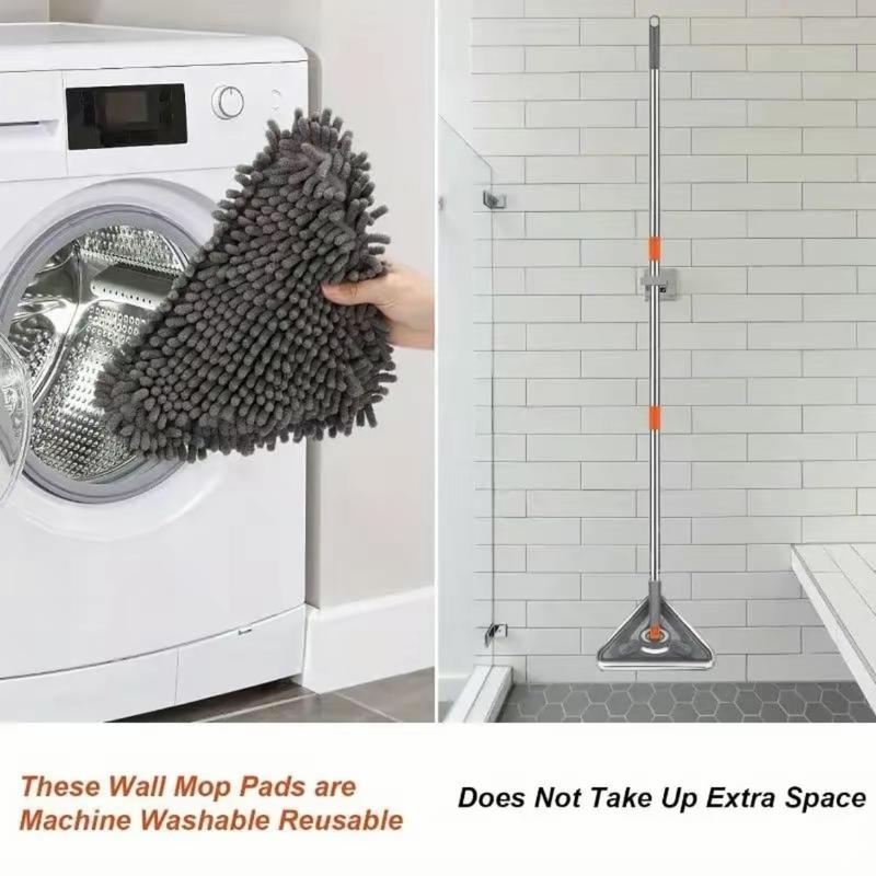 Long Handle Wall Mop & Baseboard Cleaner - Multi-Surface Dusting Tool for Walls, Floors, Baseboards - Wet/Dry Cleaning Mop with Adjustable Handle (Home & Kitchen Use)