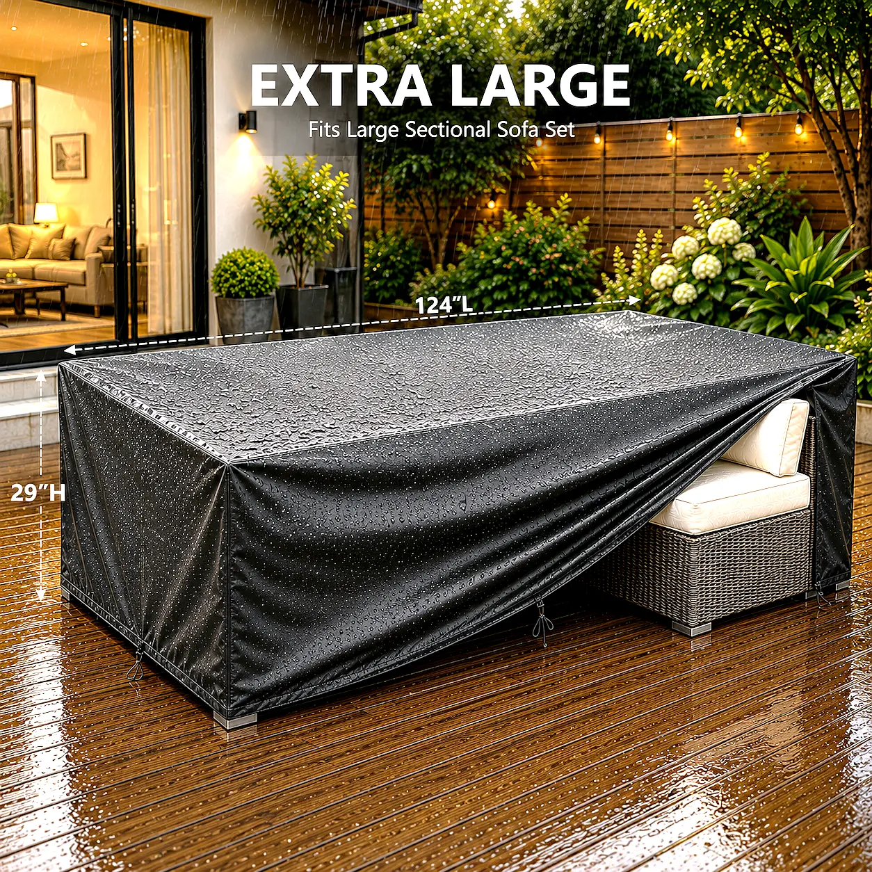 Waterproof Patio Furniture Covers, Outdoor Furniture Covers, 600D Heavy Duty Oxford Patio Table Cover with Air Vents， Windproof Straps, Anti-UV, Rip-Resistant for Outdoor Table, Chair, Sofa, Desk 124"x63"x29",dorm essentials,home essentials