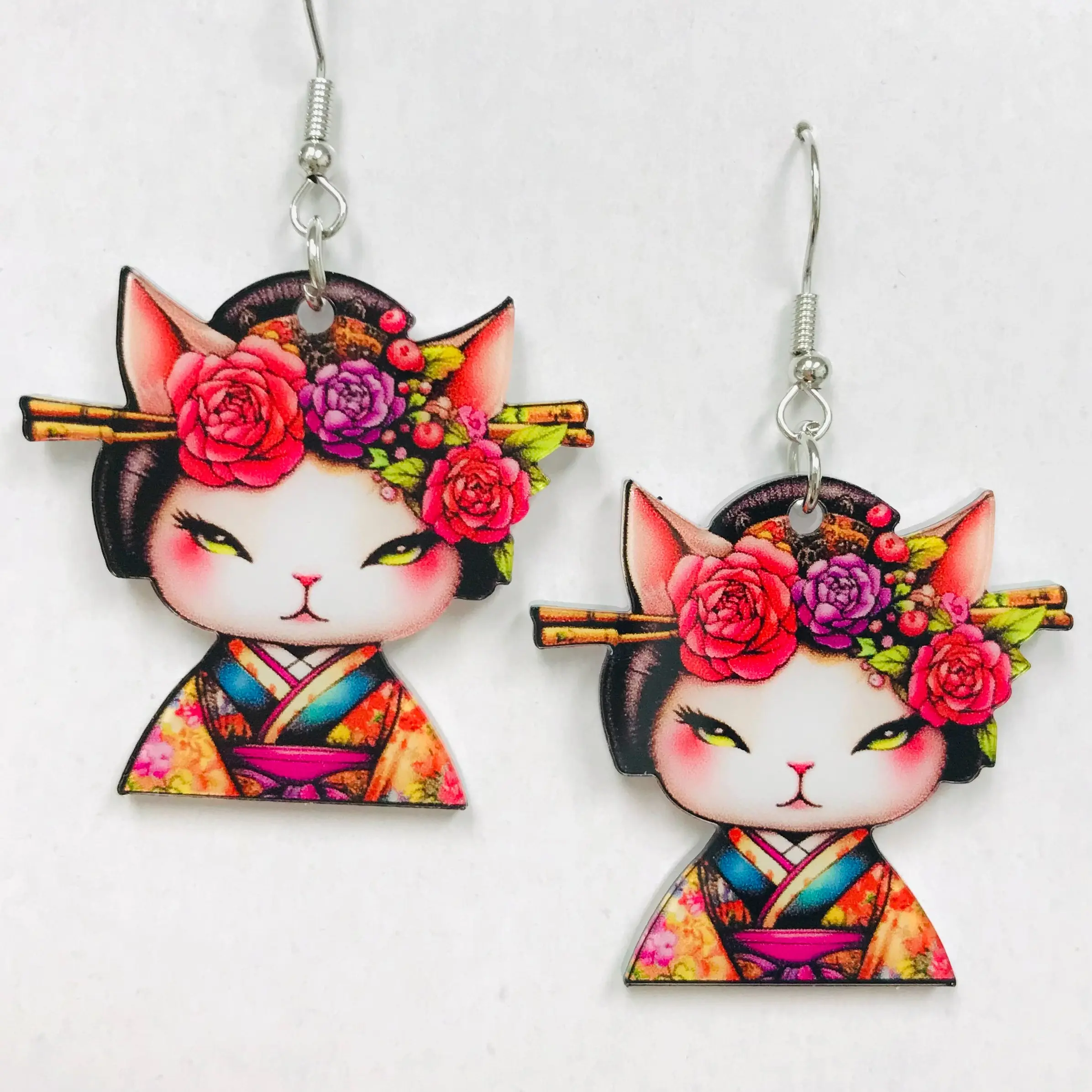 Geisha Cat Earrings – Cute Japanese Style Cat Jewelry