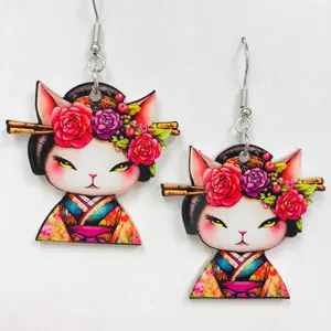 Geisha Cat Earrings – Cute Japanese Style Cat Jewelry