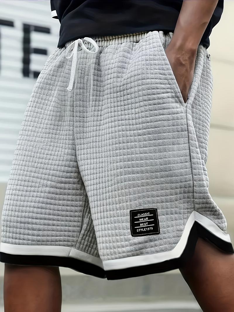 Plus Size Men's Waffle Knit Shorts - Elastic Drawstring Waist Casual Summer Shorts with Stretch, Breathable Soft Fabric, Solid Color Versatile Plus Size Men's Shorts Gray Mens Tropical