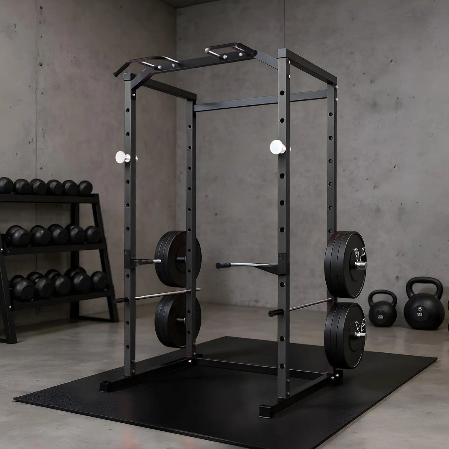 Heavy Duty Power Cage Squat Rack for Home,1100 LB Capacity Power Rack with Pull-Up Bar, Dip Bars, j-Hooks Adjustable Safety Bars Spotters Squat,Black