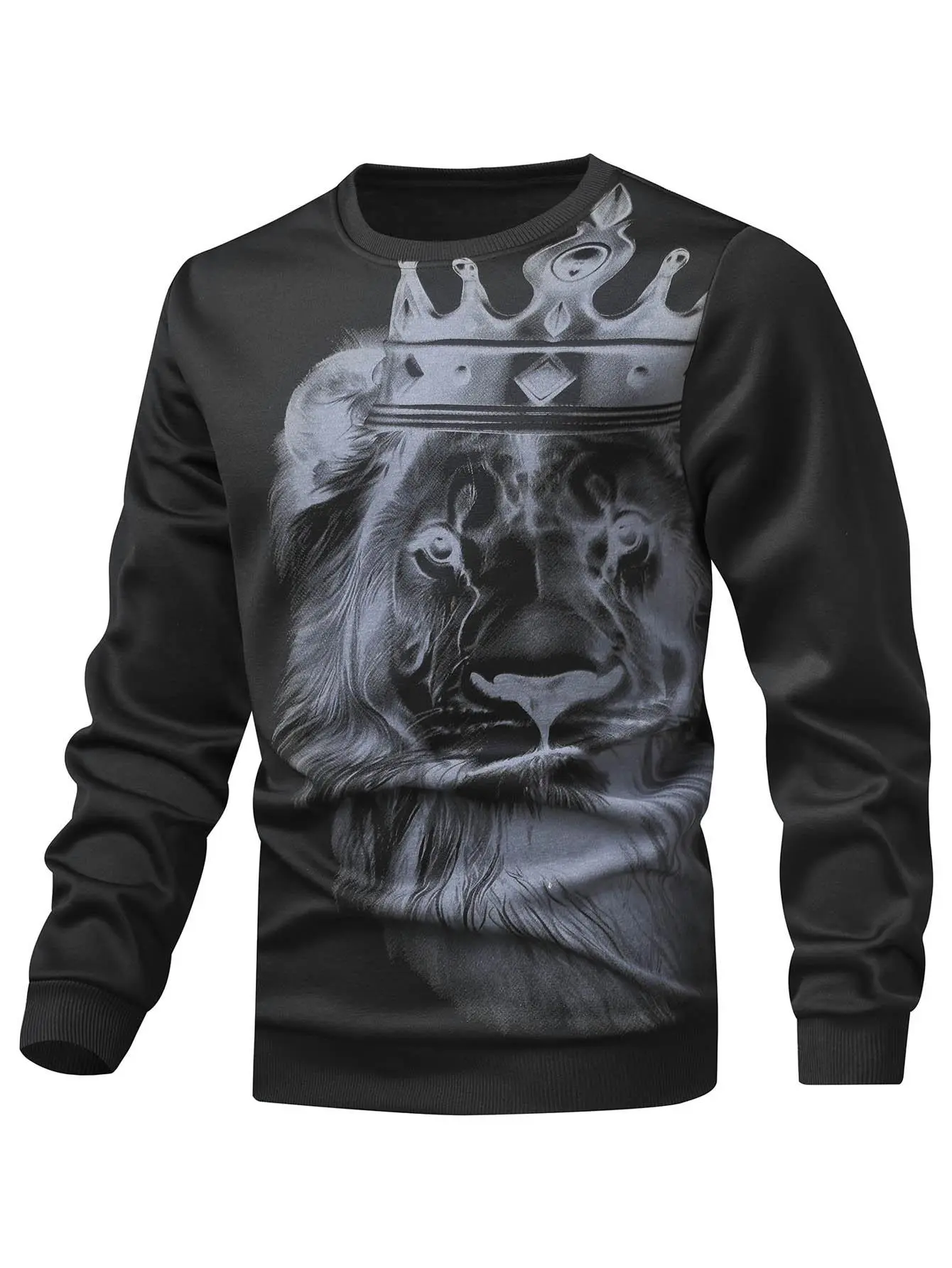 Men's Crown Lion Printed Front Casual Fitted Sweatshirt - Full Sleeves, Fitted Cut, Stylish Comfortable All Season Base Top, Ideal for Outings & Parties, Great Gift