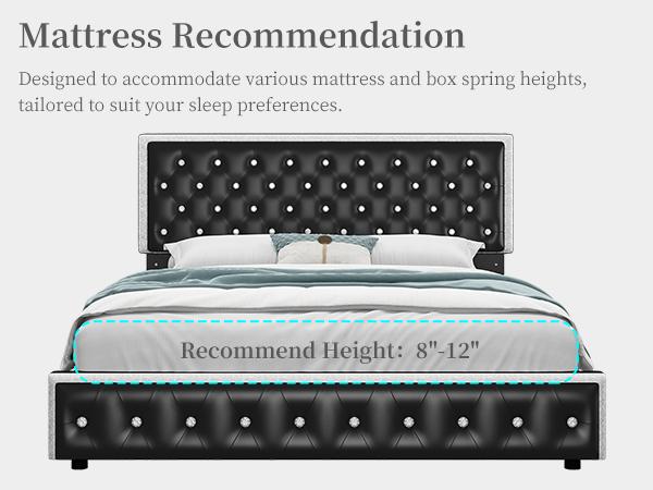 Sibeds Full LED Galaxy Bed Frame Set, Modern Smart Upholstered Platform Bed with Storage Drawers, Crystal Button Tufted Headboard, Solid Slat Support, Noise-Free, No Box Spring Needed, PU & Velvet, Black/White/Gray/Beige