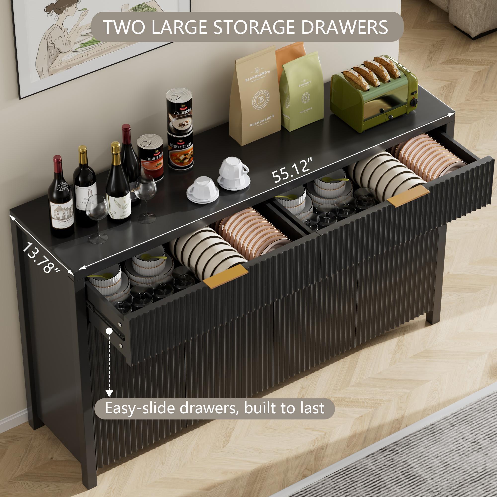 Aowos Modern Fluted Sideboard, Sideboard Cabinet, Wooden Dresser for Bedroom with 2 Wide Drawers, Entryway Table, 55" Buffet Cabinet with 2 Adjustable Shelves, Storage Cabinet for Dining Room, Entryway, Kitchen Aowos Modern Fluted Sideboard, Sideboard Cabinet, Wooden Dresser for Bedroom with 2 Wide Drawers, Entryway Table, 55" Buffet Cabinet with 2 Adjustable Shelves, Storage Cabinet for Dining Room, Entryway, Kitchen