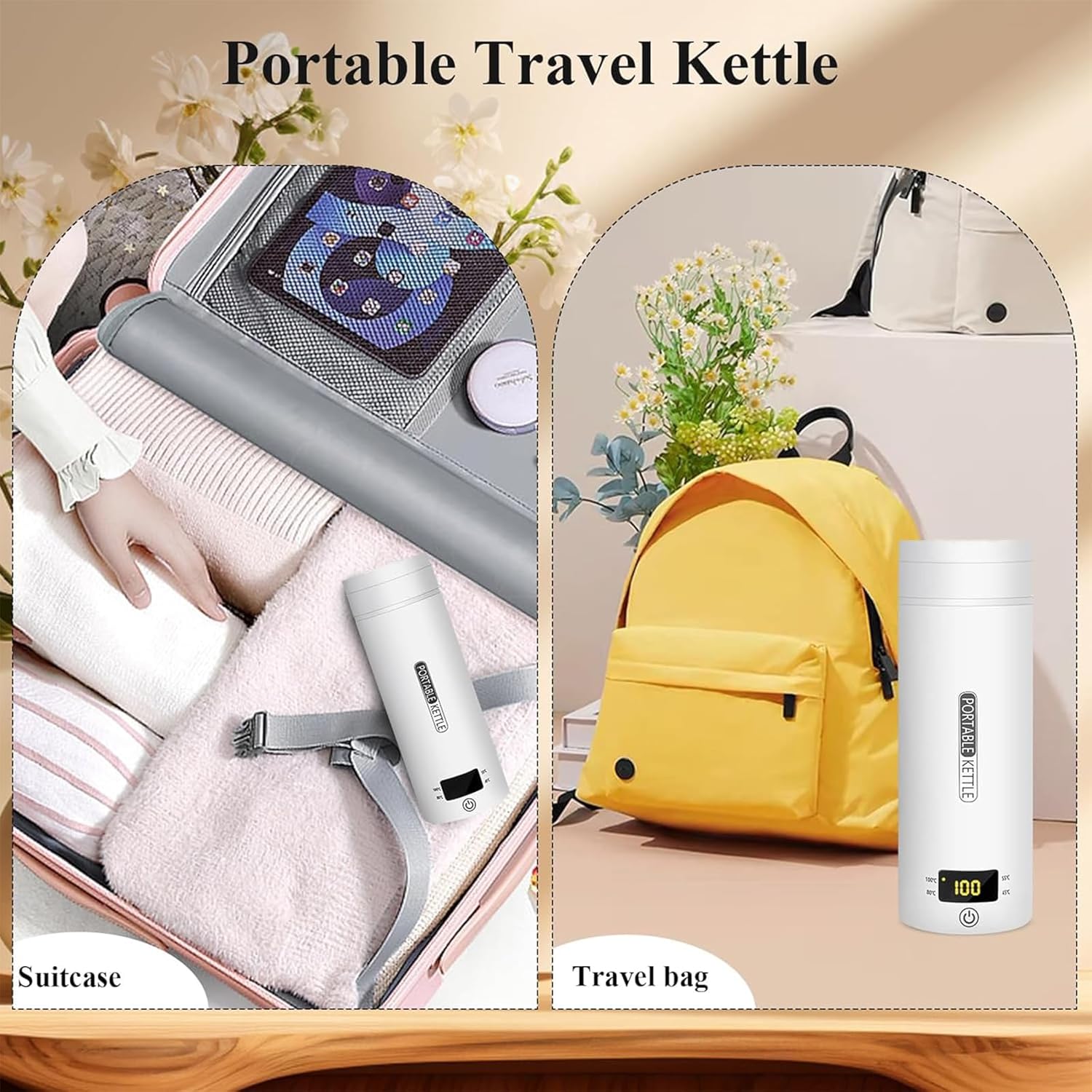 Portable Electric Kettle, Travel Electric Kettle, Water Heater with 4 Temperature Controls, Mini Tea Coffee Kettle, Thermostatic Kettle, Household Appliances for Home Kitchen
