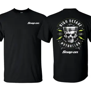 Snap-on High Octane Motorclub - Snap-on Skull & Steel T-Shirt for Men - Double Sided Printed 100% Cotton Fitted Crew Neck Short Sleeve Casual Unisex Top Made in USA