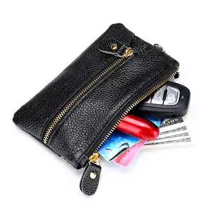 Mini Leather Key Wallet – Top‑Grain Leather Key Organizer, 6 Key Hooks, Coin & Lipstick Pocket, Small Wristlet Purse for Women Everyday Carry