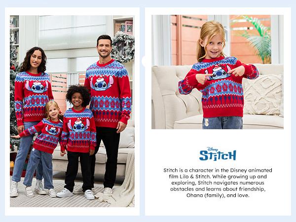 PatPat Disney Mickey & Stitch Family Matching  Hoodies Snow Pattern Long Sleeve Pullover Sweatshirts for Holiday Season Easter