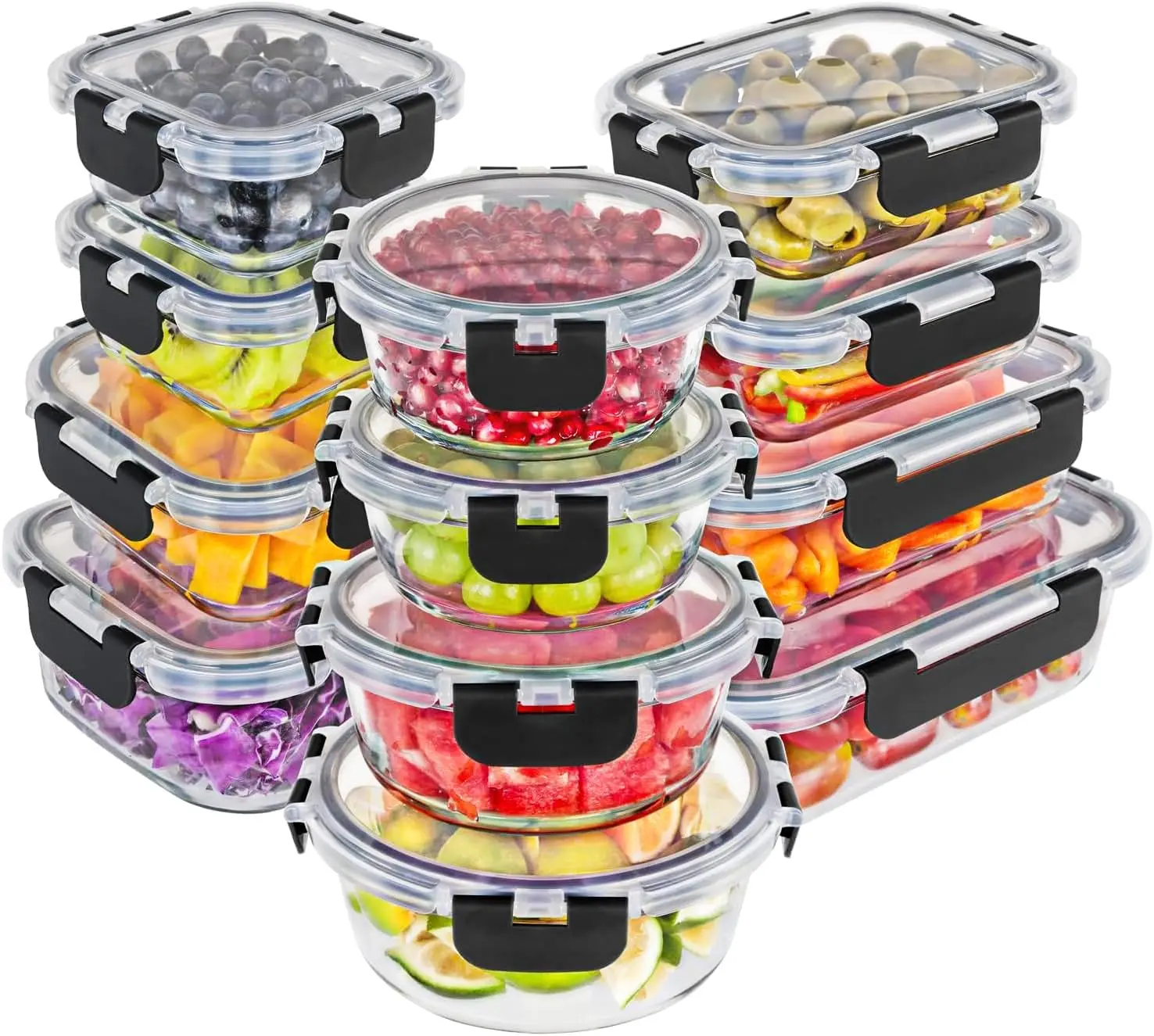 Magic Mill Premium Borosilicate Glass Storage Containers with Lids Set Ultimate 24pc Set with BPA-Free Airtight Locking Lids for Lunch Food Storage Meal Prep Safe in Fridge, Freezer, And Dishwasher Safe for Easy Clean 12 Containers, 12 Lids