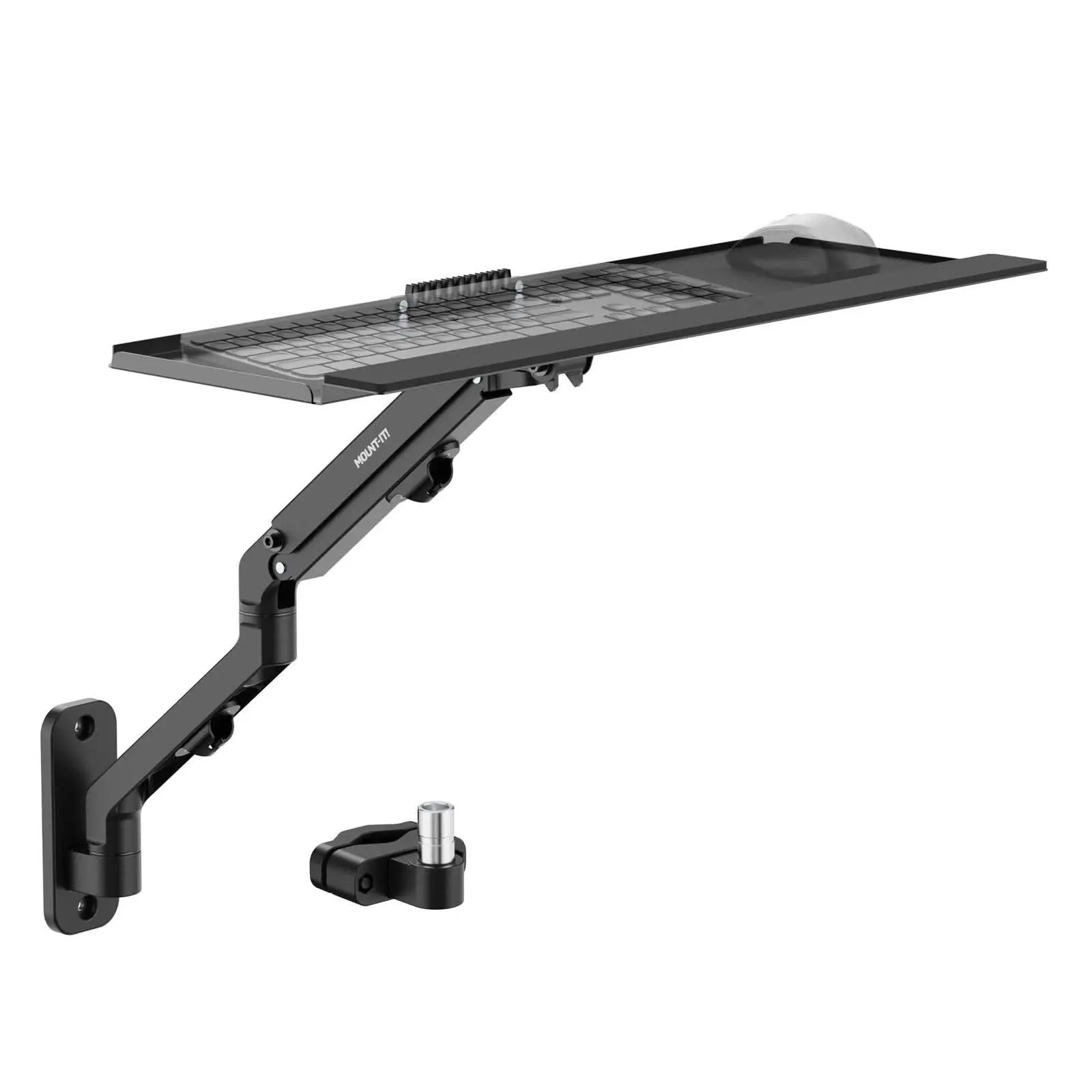 Mount-It! Wall Mounted Keyboard Tray with Spring Assist, Spring Arm, 21.8" Extension, Floating Ergonomic Workstation, Wall/Pole Kit, VESA Compatible