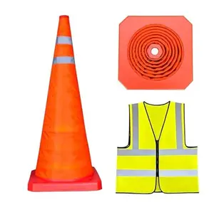 18 Inch 1 Pack Collapsible Traffic Safety Cones,with High-Visibility Reflective Vest, Multi Purpose Pop-up Cones with Reflective Collar for Road Safety, Orange Cones for Driving Training, Parking Lots