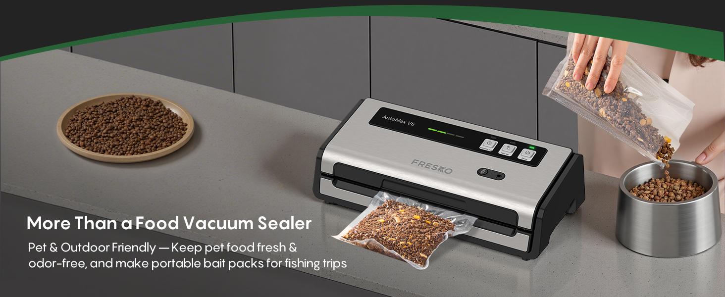 FRESKO AutoMax V6 Automatic Vacuum Sealer Machine, Double Heat Seal Food Saver with Built-in Cutter & Bag Storage, Includes Bags & Rolls FRESKO AutoMax V6 Automatic Vacuum Sealer Machine, Double Heat Seal Food Saver with Built-in Cutter & Bag Storage, Includes Bags & Rolls