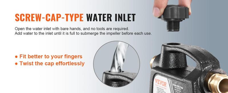 VEVOR Cast Iron Water Transfer Pump, 115V AC 1600 GPH 1/2HP, Portable Electric Utility Pump with Carbon Brush, Filter, Brass Connectors, for Garden, Rain Barrel, Pool, Pond, Hot Tub, Aquarium Draining