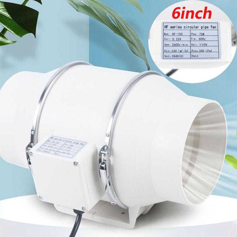 White 75W 110V Utility Duct Fan 540m³/h Airflow for Bathroom Kitchen Garage Ventilation 38dB Low Noise All Copper Motor Easy Install Clean