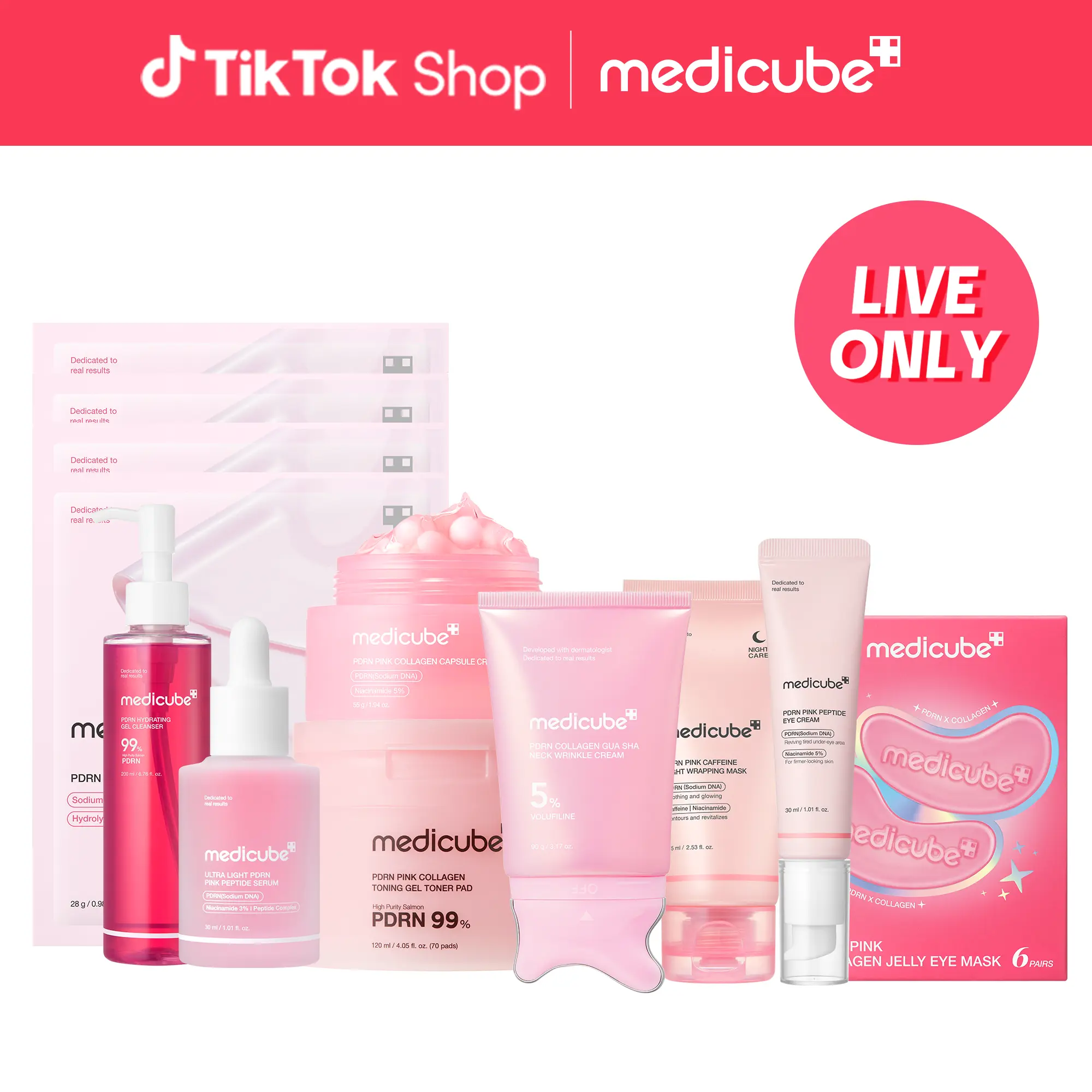 [LIVE Exclusive] [medicube] shopbluewaters PDRN Full SET | Complete Glow+Firming Skincare Set | Gel-to-Foam Cleanser, Gel Toner Pad, PDRN Ultralight Serum, PDRN Capsule Cream, Neck Guasha Cream, Eye Serum, Wrapping Mask | Radiance-Boost Routine | K-Beauty