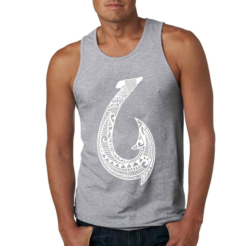 Style A H79 Tribal Hawaiian Fish Hook Pacific Islander Hawaiian Design Tank Top , Summer Gym Muscle Sleeveless, Casual Knitted Slim Fit Beach Tank top Fabric Menswear